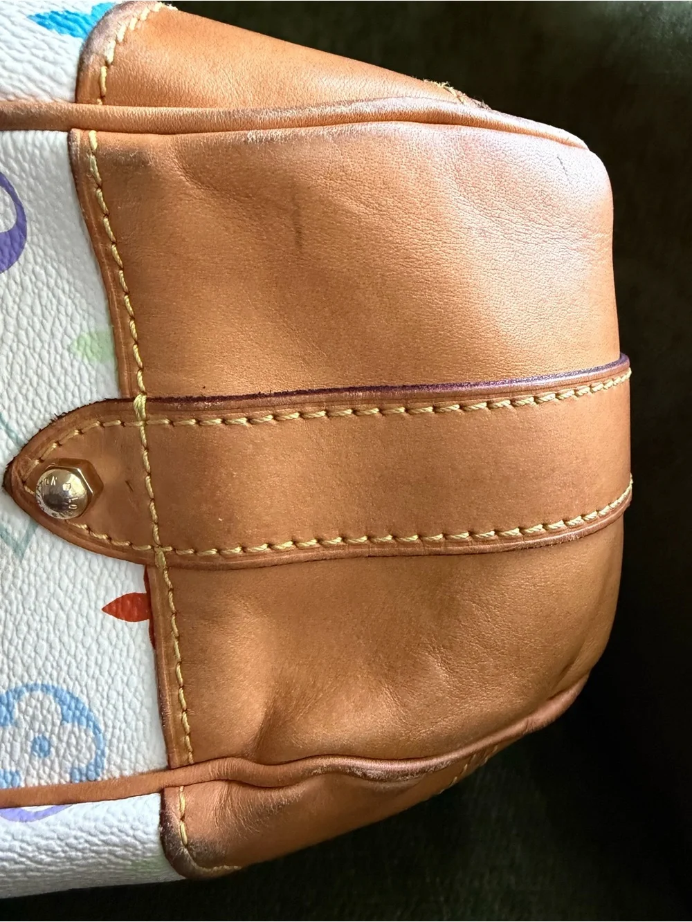 Louis Vuitton Multicolor Monogram White Canvas Shoulder Bag with Tan Trim